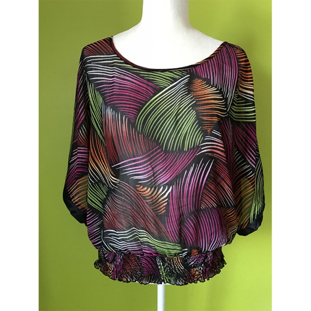 Spense Long Sleeve Garter Hem Striped Top L